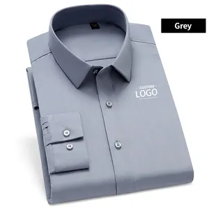 Camisas sociais masculinas de poliéster de alta qualidade personalizadas para negócios, camisas formais de manga comprida