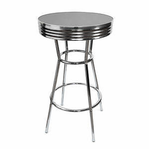 Mesa de <span class=keywords><strong>Bar</strong></span> Estilo Vintage, Redonda, Negra, con Base Cromada y Reposapiés de Doble Anillo, Estilo Diner de los Años 50, para el Hogar, Sala de Juegos, Cueva del Hombre, <span class=keywords><strong>Bar</strong></span> - Product Image 2