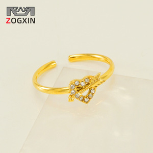 Zogxin Heart Shape Ring Gold Tone Arrow Through Heart Adjustable Women's Jewelry Gift Fashion Ring Pave Setting - Product Image 1