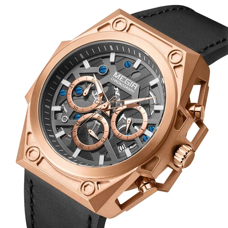 MEGIR 316 Stainless Steel Case Genuine Leather Belts Quartz Wrist Watch Man 2020 Amazing Luminous Wholesale Watch 2020