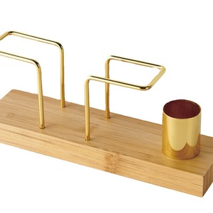 Wooden Toothpick And Napkin Holder Solid Wood With Gold Metal <b>Stand</b> For Living Room Dining Room Cafe - Product Image 1
