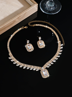 Parure de bijoux de luxe en cuivre et zircon, collier statement et boucles d'oreilles pendantes, cadeau de fiançailles ou de mariage pour femme