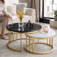 Ensemble de 2 tables gigognes rondes modernes en faux marbre blanc, design nouveau, pour salon, bureau, table basse avec structure en métal