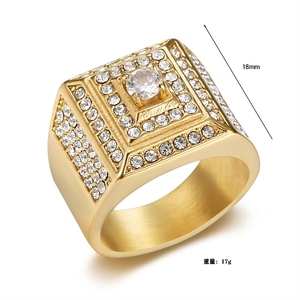 Bling Kristall Hip-Hop Herren Edelstahl 18K Vergoldeter Strass Statement Fingerring Punk Schmuck - Product Image 2