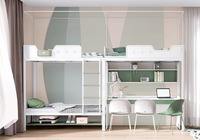 Lit superposé double avec 2 bureaux, armoires et étagères de rangement - Lit de dortoir moderne en plastique pour étudiants, robuste et surélevé
