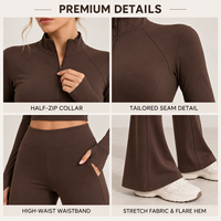 Ensemble deux pièces personnalisé pour femme avec col mandarin et demi-zip, pantalon évasé taille haute pour le jogging en extérieur et les séances d'entraînement physique