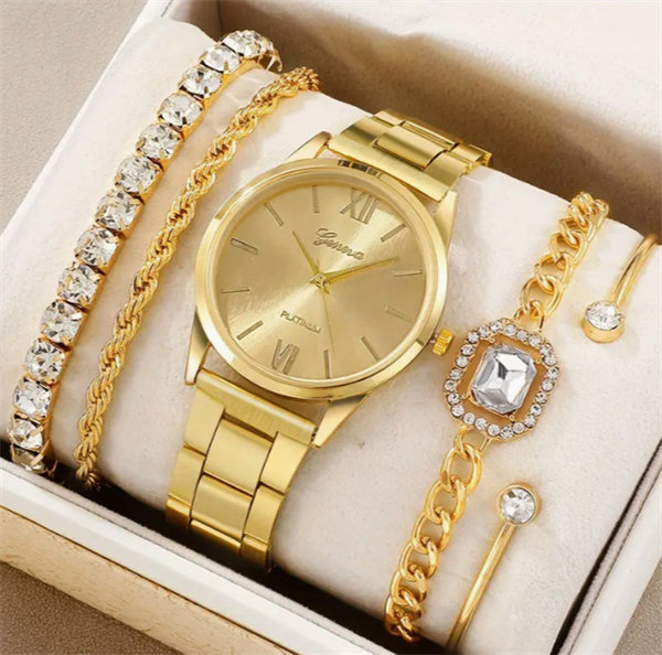 Exquisite Women's Quartz Watches Gift Set Earrings-Luxury Fashioonal Jewelry Collection Alloy Glass Women Bracelet Watches