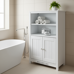 Gabinete de Baño de Madera Maciza de Pino Blanco Berg, 27.4x13.4x43.3 Pulgadas, con Estantes, Estilo Rústico Independiente - Product Image 2