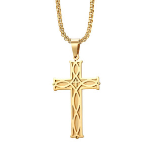 Collier pendentif croix celtique irlandaise en acier inoxydable plaqué or 18 carats, bijoux religieux significatifs <span class=keywords><strong>et</strong></span> tendance - Product Image 1
