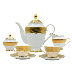 Tasses à thé et théières en céramique en gros pour restaurants – Style nordique, bord doré, luxe vintage - Product Image 2