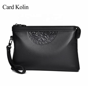 High Quality Designer Men's Luxury Leather Wristlet Bag Custom Logo Envelope Style Clutch <strong>Purse</strong> with Zipper Closure <strong>Long</strong> Wallet - Product Image 2