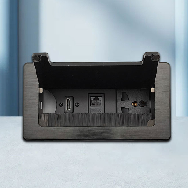 Smart Desktop Socket Flip Over Hidden Design Aluminum Conference Table Socket with Flip Cover Brush Meeting Socket