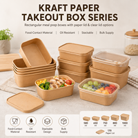 Boîte d'emballage rectangulaire en papier kraft épais jetable, de luxe léger, compatible micro-ondes, pour plats à emporter, salades et bento avec couvercle