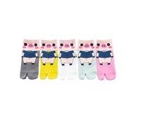 Chaussettes en coton à deux orteils pour femmes, motif dessin animé, multicolore, Jacquard, fendue, cochon, mignon, Tube moyen