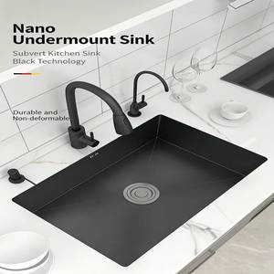 Fregadero de cocina de un solo seno, de acero inoxidable nano negro 304 de alta calidad, extremadamente simple y resistente. - Product Image 4