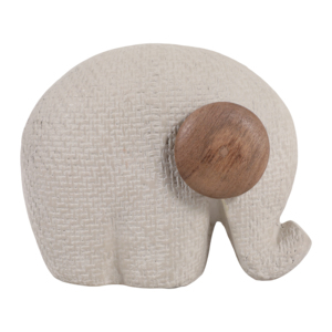 Statuetta di Elefante in Ceramica Moderna per Arredamento Casa, Bagno, Scaffale, Ufficio, con Dettagli in Legno di Mango - Product Image 1