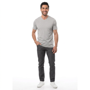 T-shirts pour hommes en gros, col en V, 100% coton, couleur unie, grande taille, manches courtes, décontractés, respirants, écologiques, doux et confortables - Product Image 1