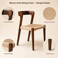 Chaise de salle à manger en bois avec assise en corde tressée et dossier courbé pour salle à manger, cuisine, restaurant, café, hôtel et usage domestique