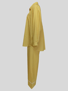 Women's Collared Long-Sleeved Shirt With Elastic Waist and Striped Pant Legs, 2-Piece <b>Set</b> Fashion - Product Image 5