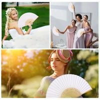 Éventail pliant en soie blanc élégant personnalisable pour mariage, motifs gravés personnalisés, logos, style traditionnel avec sac cadeau