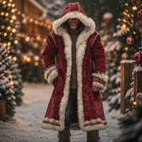 Vente en gros usine Laise Manteau long à capuche pour homme en polyester, style robe de Père Noël, avec bordure en fausse fourrure et motif de poignets celtiques, pour fête de Noël