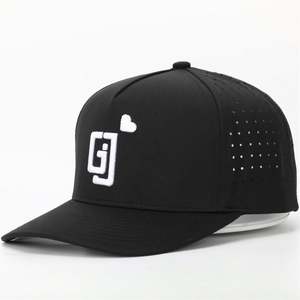 Casquette de baseball noire personnalisée avec broderie 3D, découpe laser, perforations, image, visière pré-courbée et réglable - Product Image 2