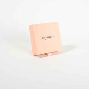 Boîte à bijoux avec tiroir coulissant et logo personnalisé, boîte cadeau en carton rose avec insert en mousse grise, présentoir à bijoux de qualité supérieure - Product Image 3