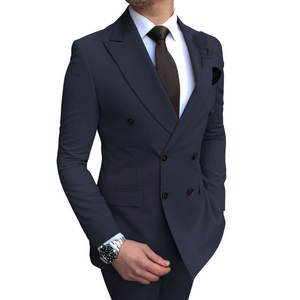 Düğün damat Blazer iş rahat iki göğüslü düz renk erkek takım elbise 2 parça Set moda - Product Image 1