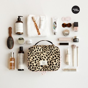 Sac de maquillage imprimé léopard en gros, avec logo brodé personnalisé, sac de rangement portable pour cosmétiques et articles de toilette, grande capacité, organisateur - Product Image 4