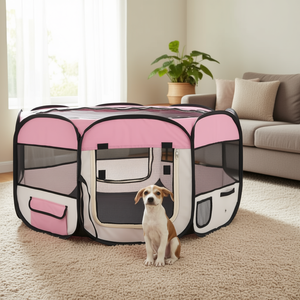 Recinto Pieghevole Ottagonale per Cani in Poliestere Rosa con Chiusura a Cerniera per Gioco ed Esercizio Indoor - Product Image 2