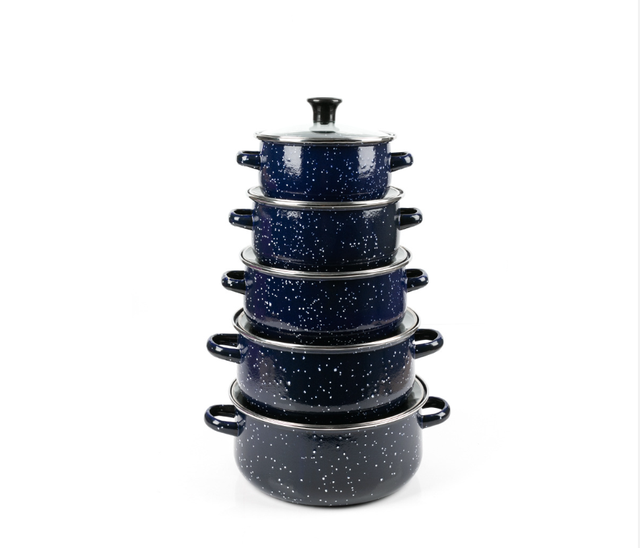 Enamel Set Pot 5-piece Enamel Soup Pot 673DG-K Black Green Blue Coffee Spot Stew Pot