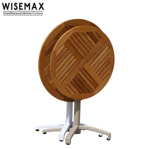 WISEMAX FURNITURE Modern outdoor furniture Square wooden table top metal base garden table Round folding marble table for patio
