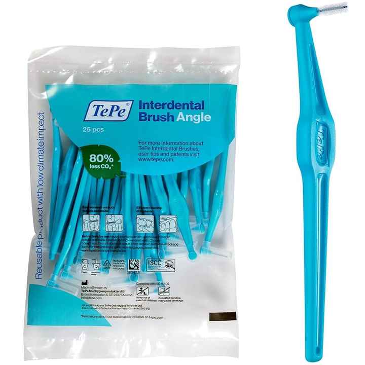 25 Units Tepe Angle Interdental Brushes Blue 0.6 mm Nylon Clean Feature