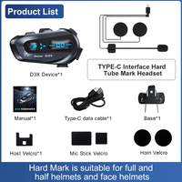 D3X 600m étanche casque de moto interphone avec partage de musique demi-duplex casque casque pour casques de moto