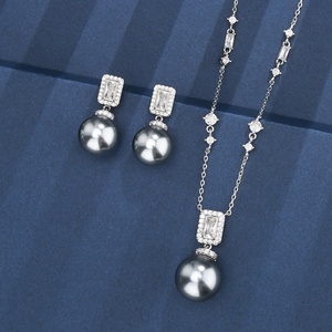 Fashion Eco-friendly Copper 16-14mm Grey <b>Pearl</b> Tassel Design High-end Necklace and Earrings <b>Set</b> Grey <b>Pearl</b> Jewelry <b>Set</b> - Product Image 3