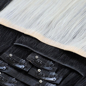 Nhà máy đôi rút ra nguyên Remy Ấn Độ 100% thực sự con người tóc mở rộng PU da sợi ngang cao cấp màu đen tiêm vô hình clip trong - Product Image 2
