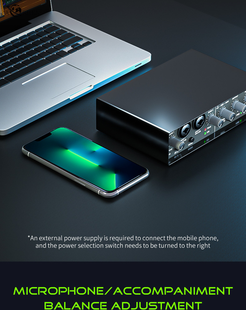 Professional Q24 USB Audio Interface Sound Card Mixing Computer Recording Box for Livestream Broadcast Musical Performance