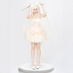 Vestido de hada floral, blanco, sin espalda, con panel de malla, poliéster, para actuaciones en escenario, disfraz de juego de rol, verano 2021 - Product Image 2