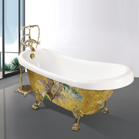 Baignoires autoportantes en acrylique de couleur noire de style royal avec quatre pieds finis en or