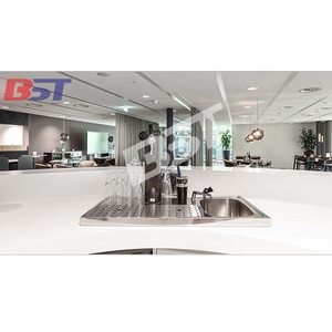 Ý Tưởng Trang Trí Nhà Hàng Quán Bar Quán Cà Phê Đá Cẩm Thạch Màu Trắng Hình Tròn Thiết Kế Quầy Bar Gỗ LED Lớn Nhỏ - Product Image 6