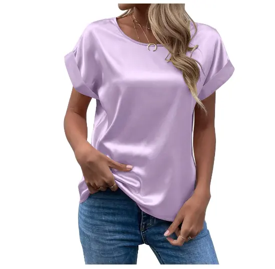 2024 neue Mode Damen Sommer Kurzarm Rundhalsausschnitt Pullover solide Farbe T-Shirt französischer Stil gerader Oberteil