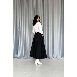 Jupe longue élégante noire pour femme, taille normale, 100 % polyester, confortable, coupe trapèze, jupe maxi - Product Image 1