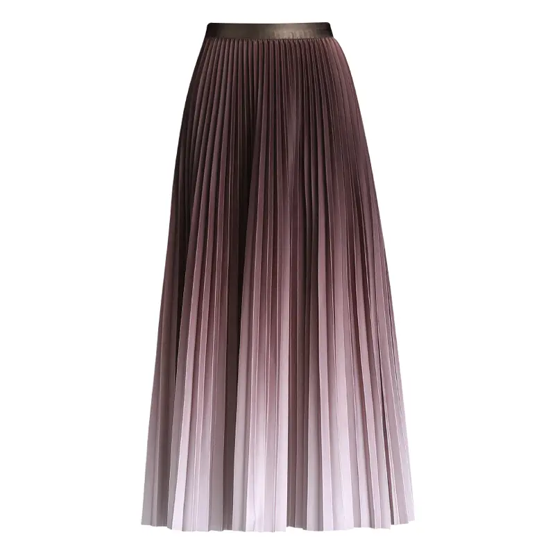 2022 नई फैशन काले बैंगनी ढाल रंगीन महिलाओं स्कर्ट VD3303 लोचदार कमर Pleated लंबी स्कर्ट