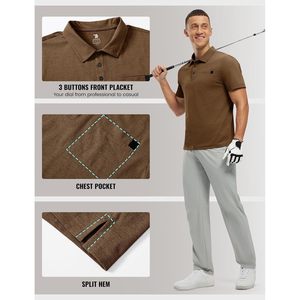 Polo de Manga Corta para Hombre, Color Sólido, con Bolsillo, Secado Rápido, Deportivo, Casual, para Golf, Largo Regular, Tejido Jersey - Product Image 6