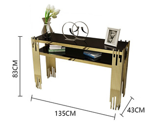 Table <span class=keywords><strong>console</strong></span> décorative de luxe pour salon, avec plateau en verre et base en acier inoxydable doré, pour couloir ou coin. - Product Image 6