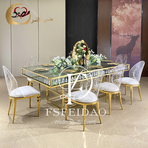 Mesa de Comedor Rectangular Moderna y Lujosa con Marco de Acero Inoxidable y Cristal para Restaurante, Eventos, Bodas, Hotel y Sala de Estar - Product Image 3