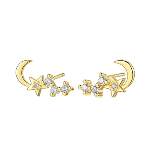 CANNER Exquisite Daily Wear 18k Plated S925 Sterling Silver Mini Moon Star Zircon Stud Earrings Jewelry for Girls Women - Product Image 1