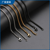 Chaînes de perles carrées en acier inoxydable de 3mm pour hommes Argent Or Noir Collier Pendentif Chaîne Bijoux Findings