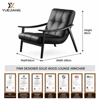 Italienischer Fynn Einzel-Leder-Loungesessel Massivholzbeine Designer-Stil Sessel Retro Modern Wohnzimmer-Sitzgelegenheit