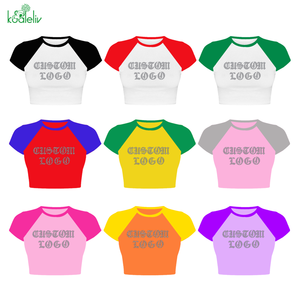 T-shirt Crop Top da Donna in Cotone Organico con Logo Personalizzato in Strass, Manica Corta Raglan, Vestibilità Slim - Product Image 1